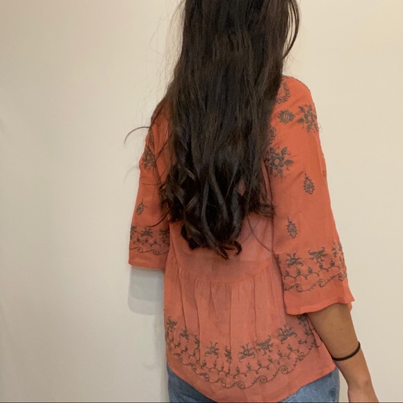 Free People embroidered burnt orange top - Picture 5 of 10